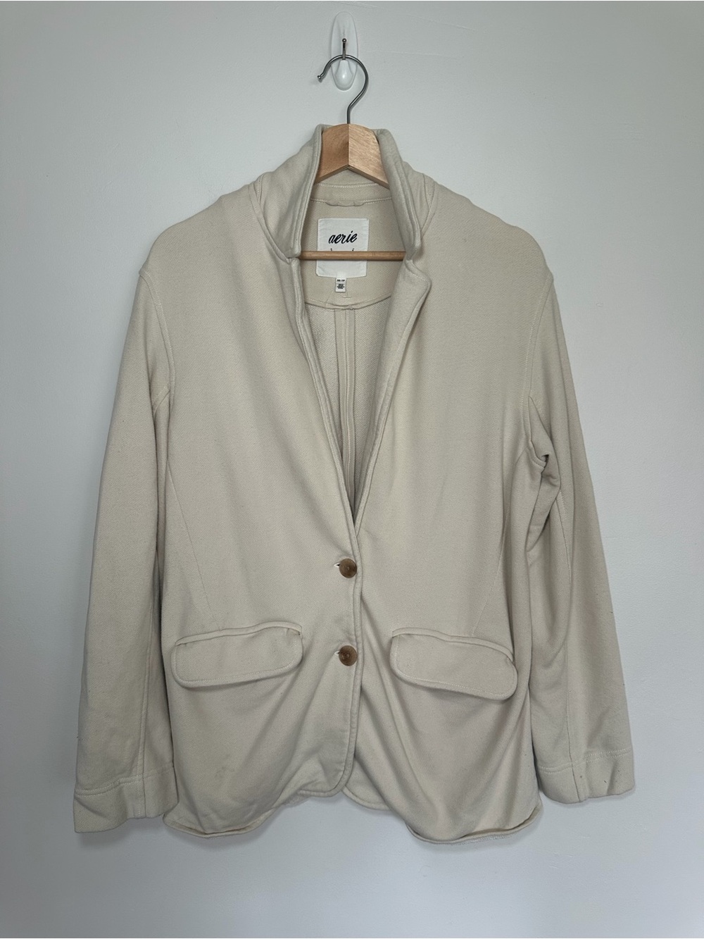Aerie Cream Knit Sweatshirt Blazer Jacket XS Soft Button Front